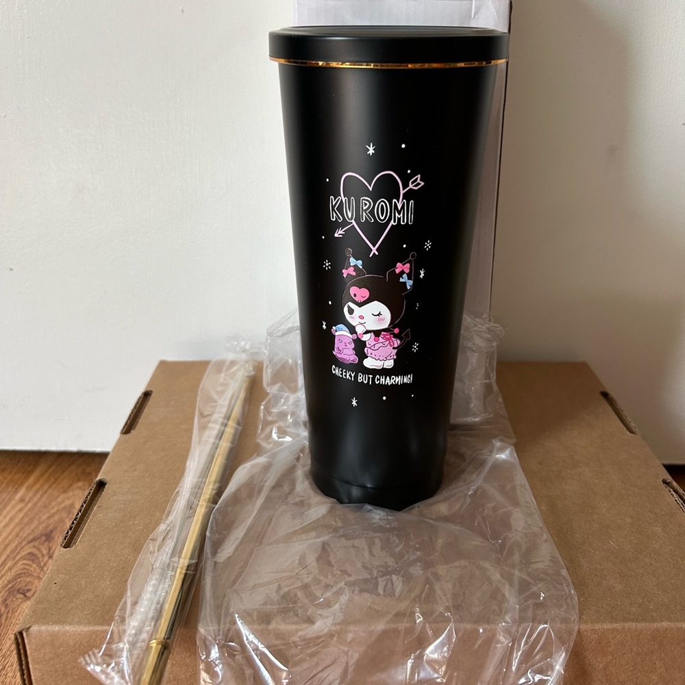 Kuromi Tumblr with Gold Straw